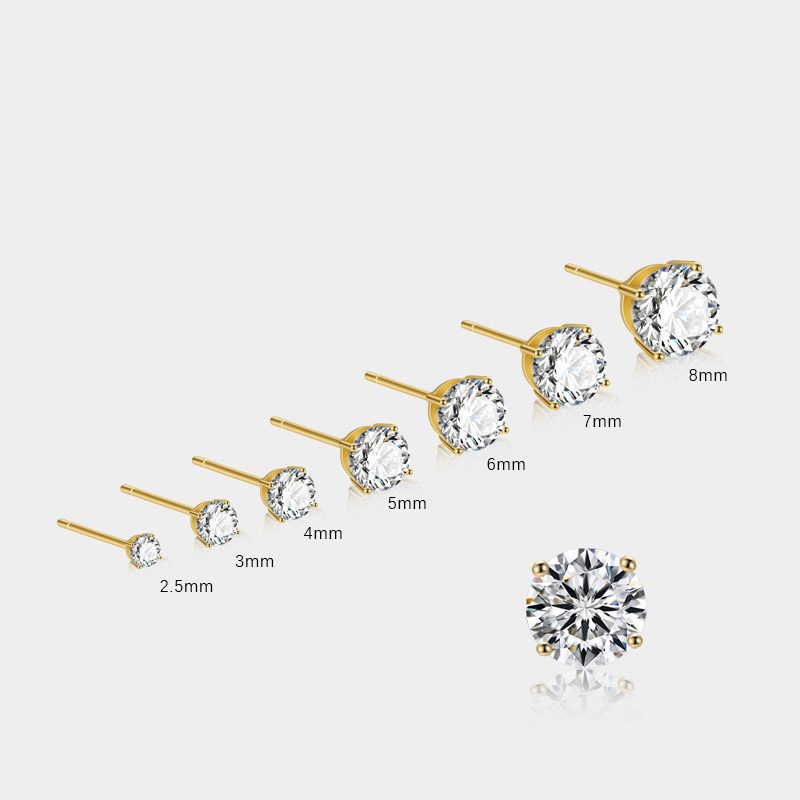 Three Tones Avaliable Classic Round Cut Stud Earrings