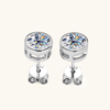 Round Cut Bezel Stud Earrings In Sterling Silver