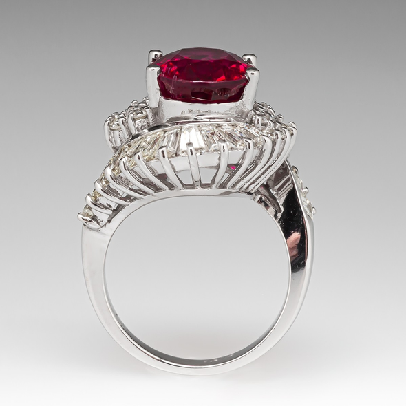 5.5CT Unique Rubellite Tourmaline Oval Cut Sterling Silver Engagement Ring