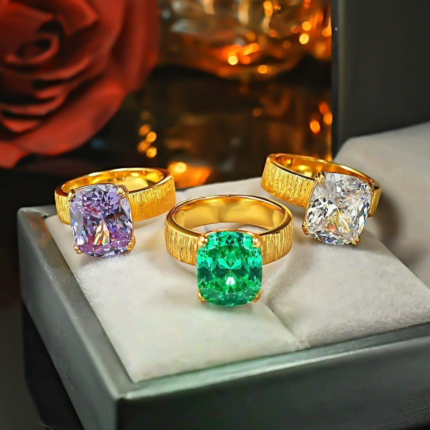 8ct Cushion-Cut Brushed Statement Ring