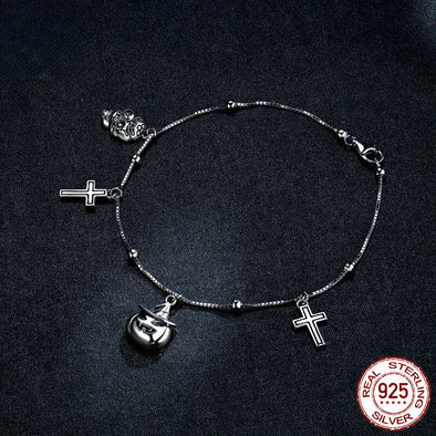 Halloween ‌‌Skeleton Cross Pumpkin Sterling Silver Bracelet