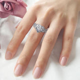 Three Stone Heart Cut Engagement Ring in Sterling Silver