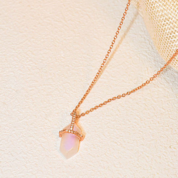 Hexagonal Crystal Moon Stone Sterling Silver Necklace