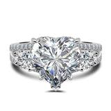 Three Stone Heart Cut Engagement Ring in Sterling Silver