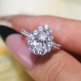 Stunning Pear Cut Halo Design Sterling Silver Engagement Ring