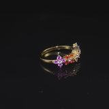 Colorful Golden Tone Flower Design Ring in Sterling Silver