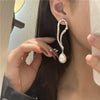 Simple Irregular Hollow Curved Pearl Dangle Earrings