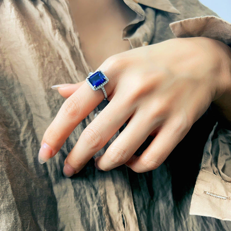 Multi-Color Halo Emerald Cut Engagement Ring In Sterling Silver