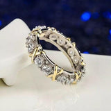 X-Shape Round Cut Sterling Silver Wedding Band