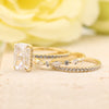 Noble Radiant Cut 3PC  Sterling Silver Wedding Bridal Set in Golden Tone