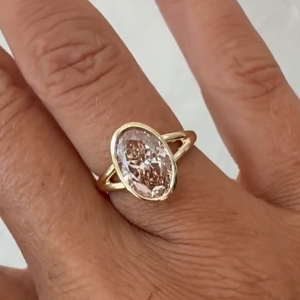 Simple Pink Oval Cut Sterling Silver Engagement Ring