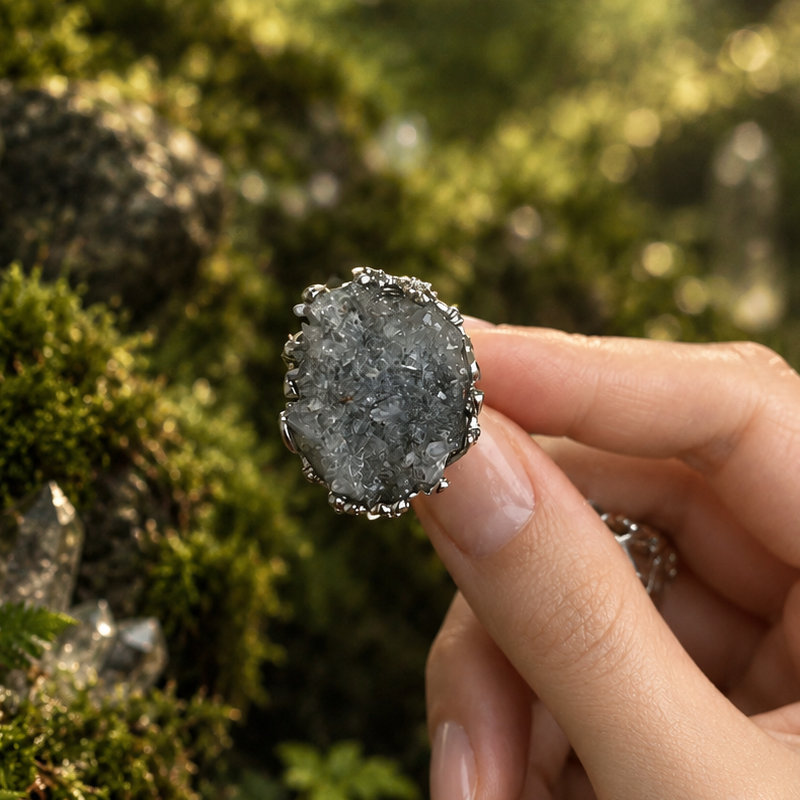 Vintage Natural Raw Druzy Crystal Statement Ring