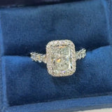 Stunning Radiant Cut Halo Sterling Silver Engagement Ring