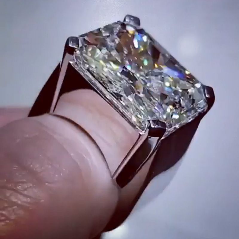 12ct Radiant Cut White Sapphire Handmade Sterling Silver Men's Ring