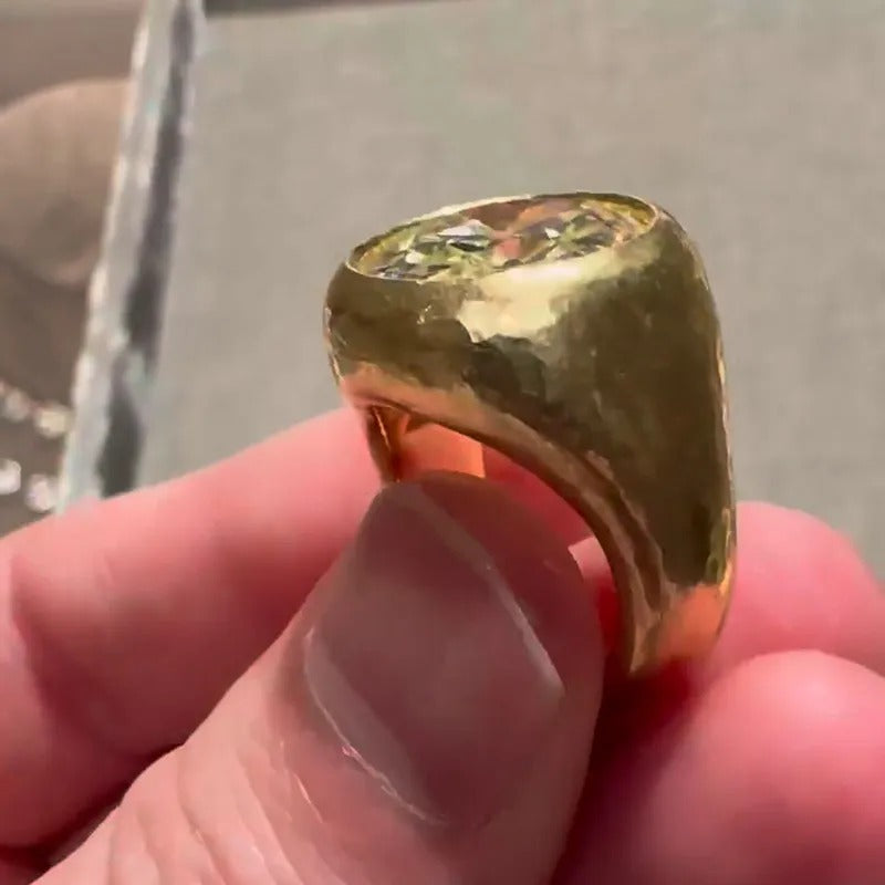 Vintage 8ct Round Cut White Sapphire Yellow Gold Handmade Men's Ring