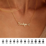 Personalize Name Necklace with Birth Flower in Stainless Steel