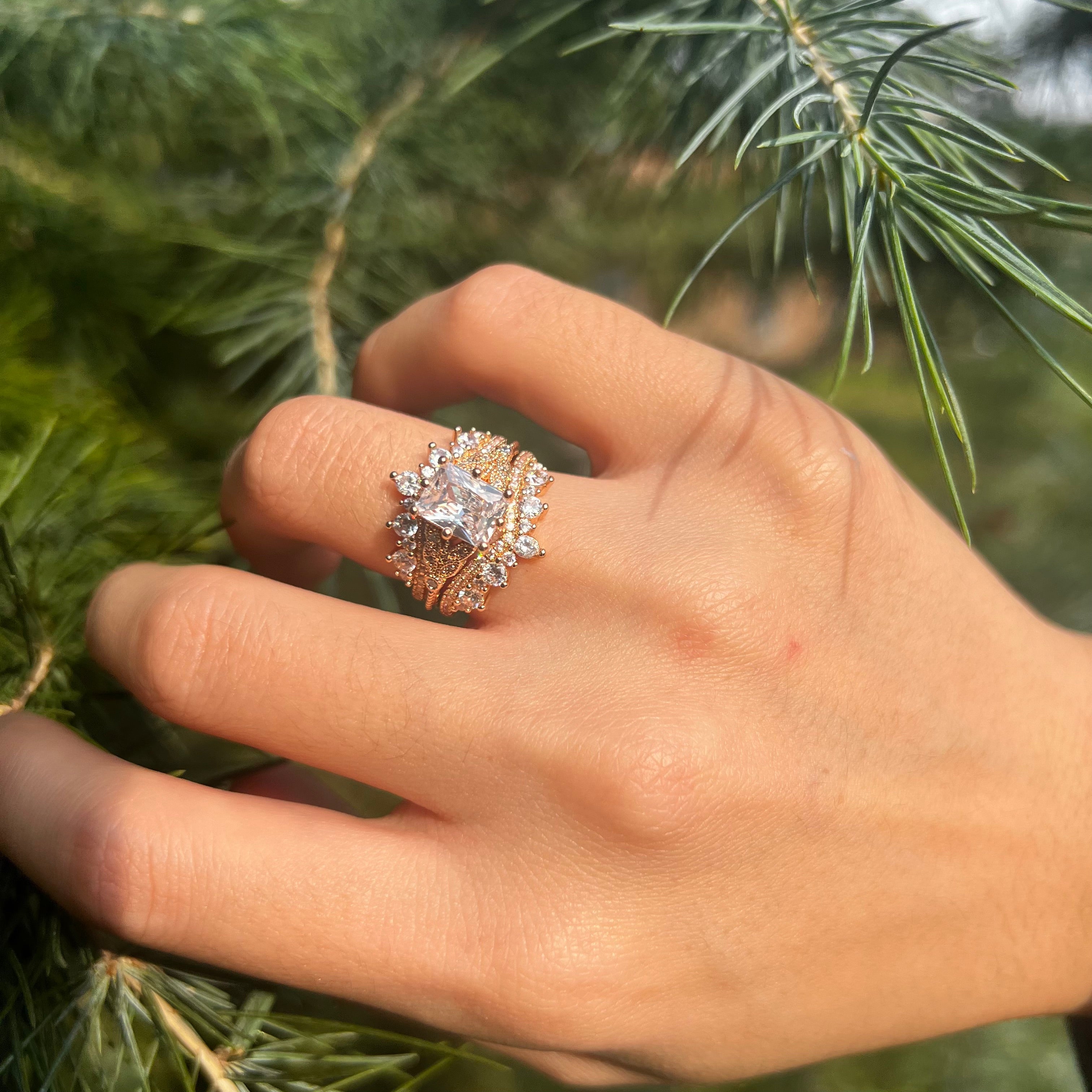 2 Pcs Round Cut Enhancer Rose Golden Tone Wedding Bridal Set