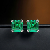 Green Tsavorite Asscher Cut Mini Stud Earrings in Sterling Silver