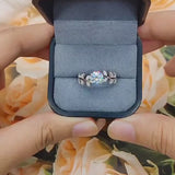 Leaf Design Round Cut Engagement Ring in Sterling Silver