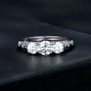 Stunning Three Stone Moissanite Sterling Silver Band