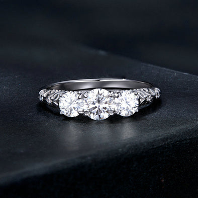Stunning Three Stone Moissanite Sterling Silver Band