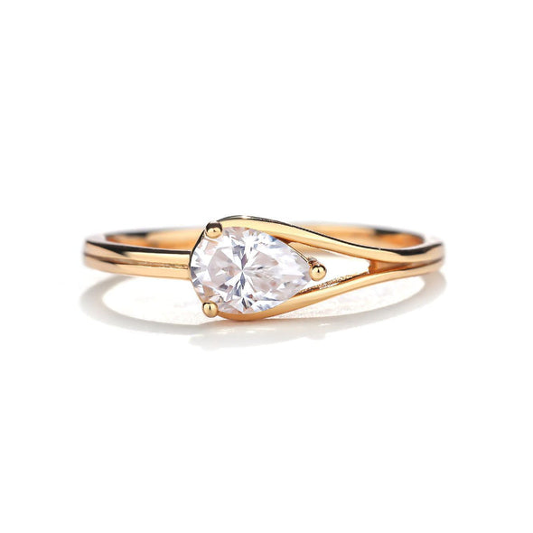 Simple 1.0ct Pear Cut 14K Rose Gold Plated Moissanite Ring