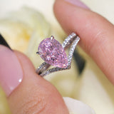Gorgeous Pink Pear Cut Sterling Silver Engagement Ring