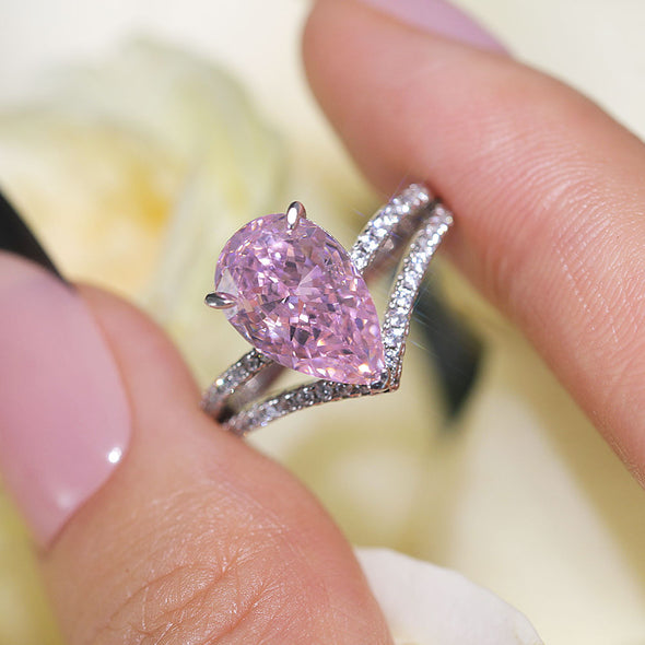 Gorgeous Pink Pear Cut Sterling Silver Engagement Ring