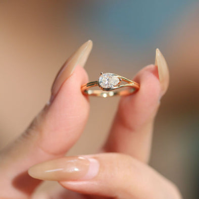 Simple 1.0ct Pear Cut 14K Rose Gold Plated Moissanite Ring