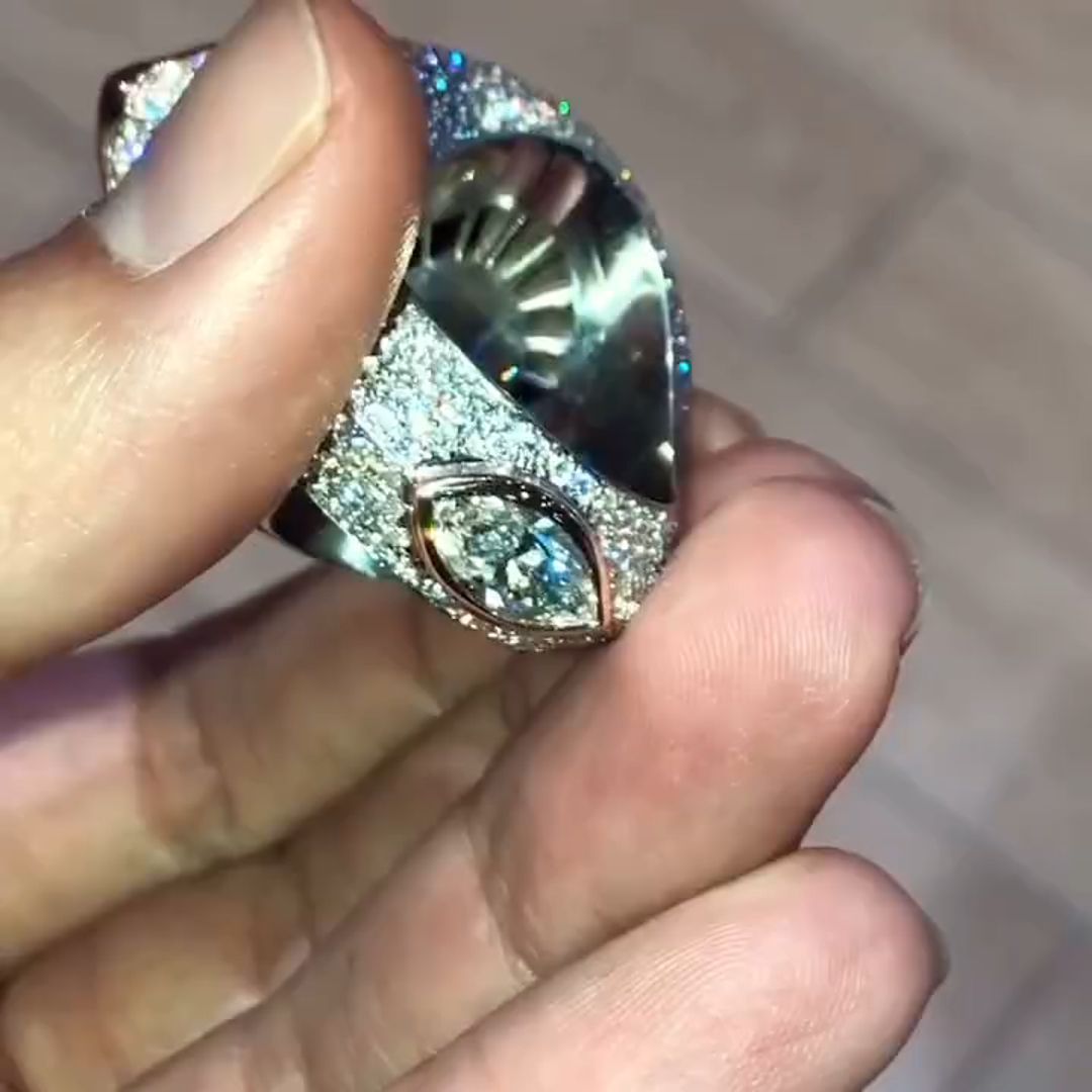 18ct Marquise Cut Luxury Eye Shaped Sterling Silver Plated Gold Handmade Men's Ring