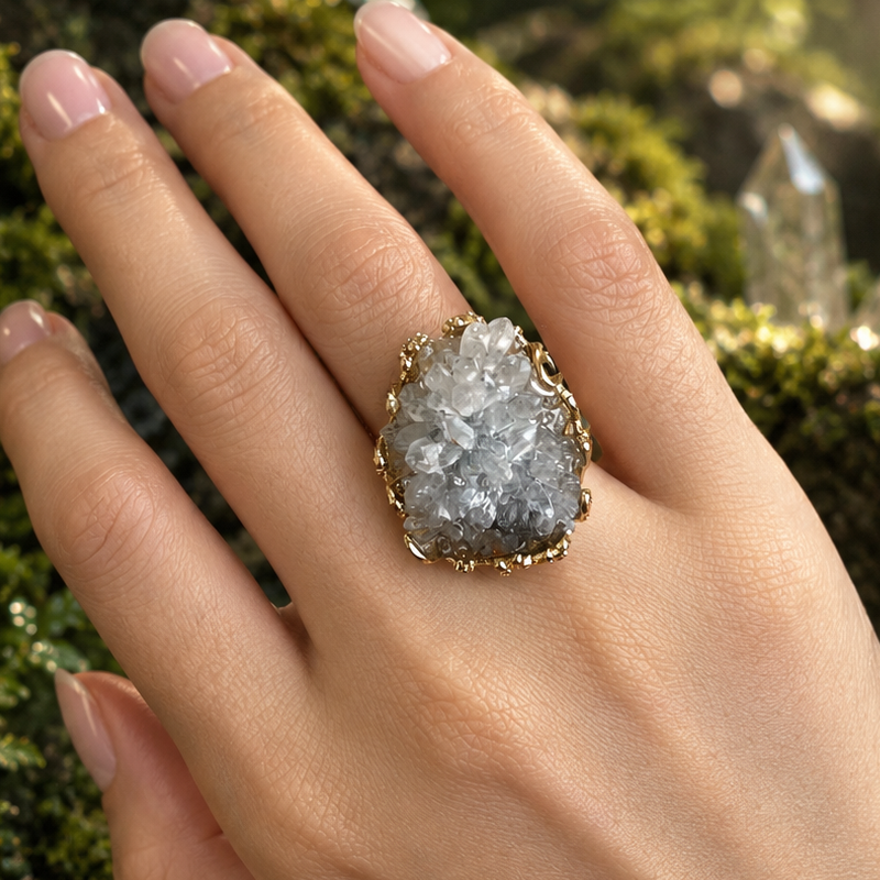 Vintage Natural Raw Druzy Crystal Statement Ring