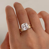 Stunning 2Pcs Cushion Cut Sterling Silver Bridal Set In Golden Tone