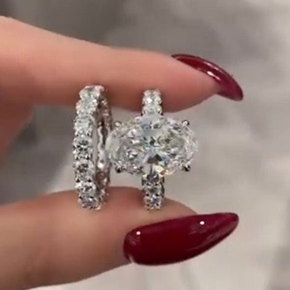 Gorgeous 2 Pcs Oval Cut Sterling Silver Bridal Set