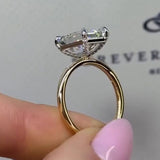 Two Tone Emerald Cut Sterling Silver Engagement Ring