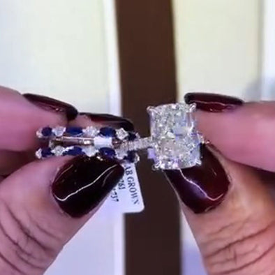 Vintage 2 PCS Blue Cushion Cut Sterling Silver Bridal Set