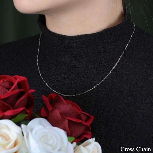 Simple Design Cross and Box Chain Sterling Silver Necklace