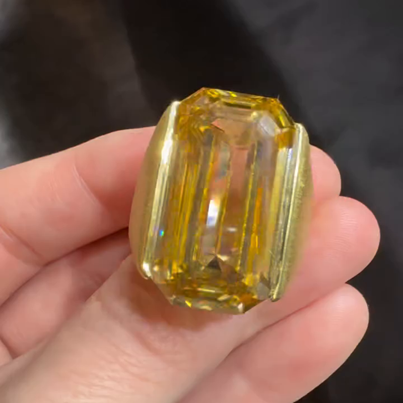 Handmade 25ct Emerald Cut Yellow Sapphire Yellow Gold Sand-Blasted Men's Ring