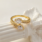Gold Plated Double Teardrop Crystal Open Ring
