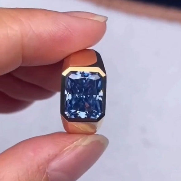 Men 5.0CT Golden Radiant Cut Blue Sapphire Engagement Ring