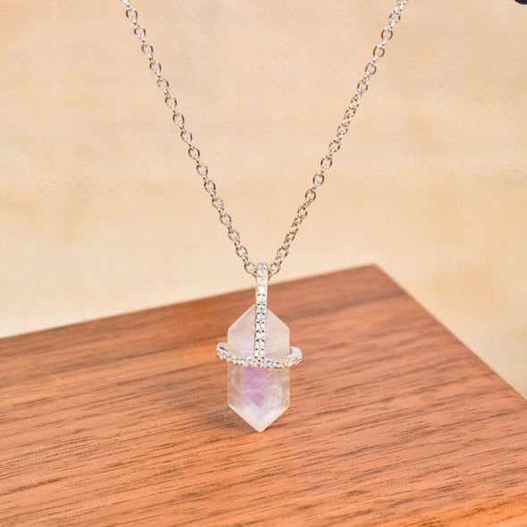 Hexagonal Crystal Moon Stone Sterling Silver Necklace