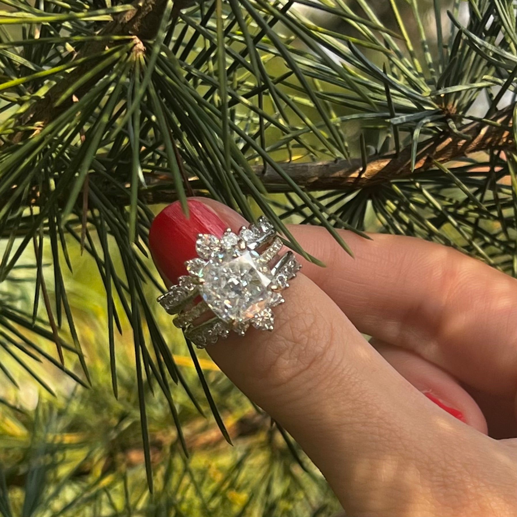 Vintage Hidden Halo Cushion Cut Insert Wedding Ring Set In Sterling Silver