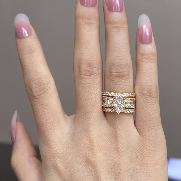Highly Recommended! | Amazing Marquise Cut 3 Band Bridal Set