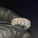 Men's 1ct Each Emerald Cut White Sapphire Eternity Paved Handmade Engagement Ring
