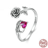 Halloween Rose ‌‌skeleton Heart Sterling Silver Open Ring