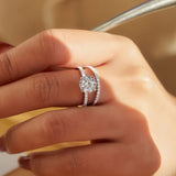 Classic 4 Prong Round Cut Sterling Silver Engagement Ring with Band