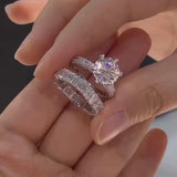 Classic Round Cut 6 Prong Bridal Set In Sterling Silver