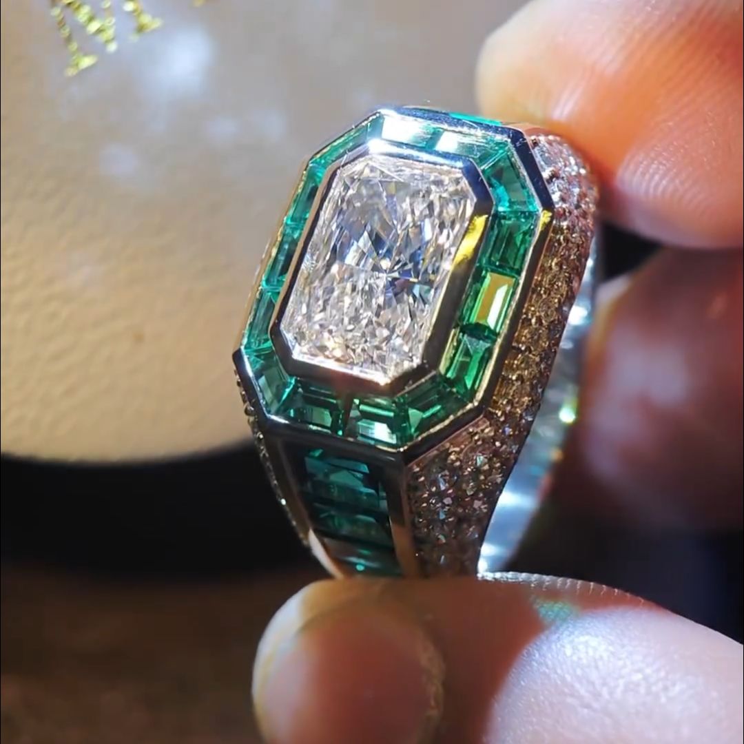 6ct Princess Cut Emerald Handmade Sterling Silver Men's Ring