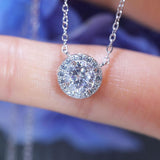 Classic 1.0 CT Round Cut Halo Design Moissanite Necklace