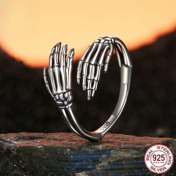 Halloween ‌‌Skeleton Hand Sterling Silver Open Ring