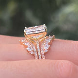 2 Pcs Radiant Cut Insert Wedding Ring Set With Crown-Shaped Band